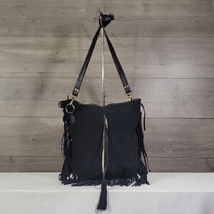 Incredible Range Fringe Black Suede Leather Crossbody Bag